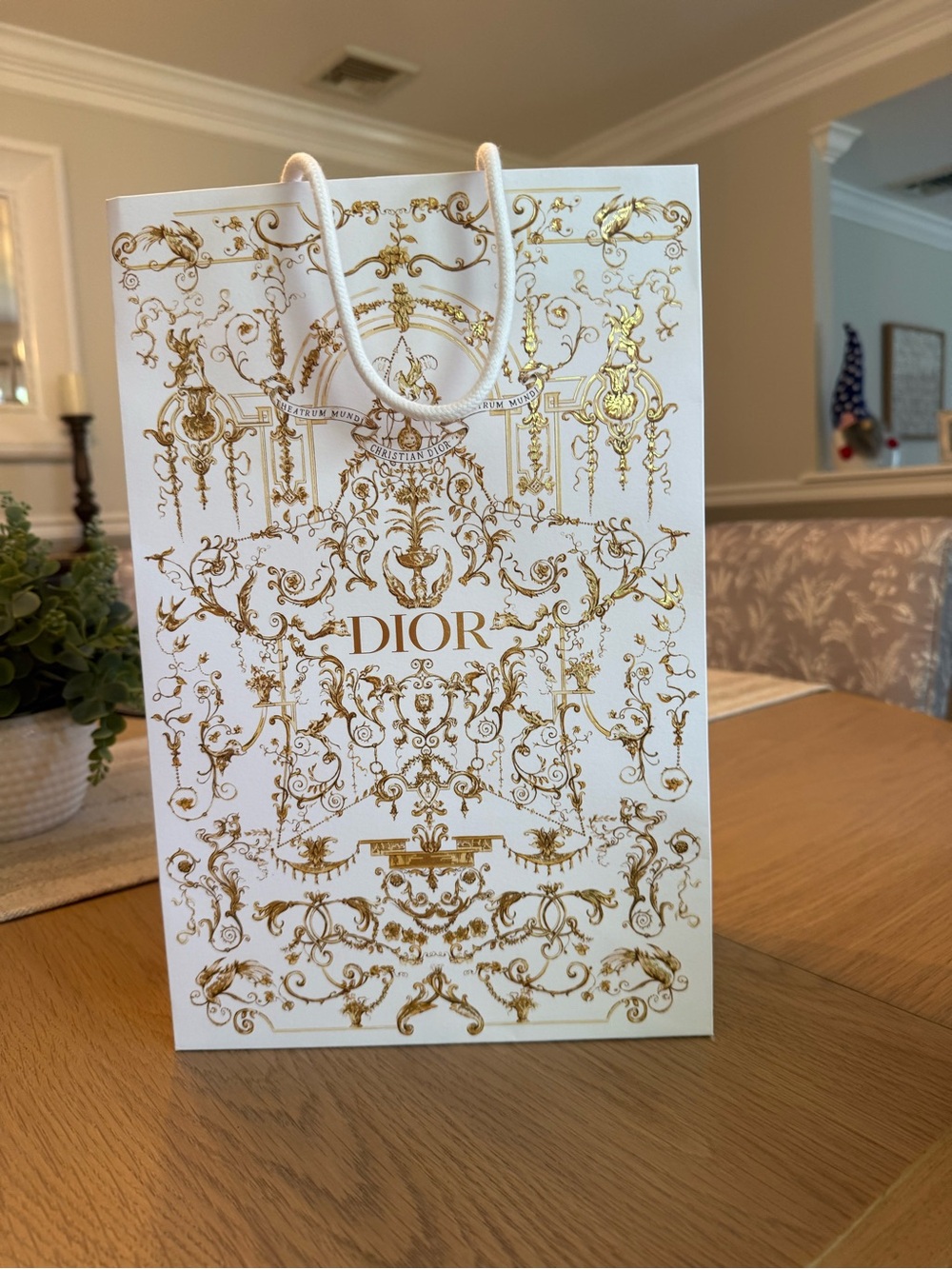 Dior White and Gold Decorative Tote Bag